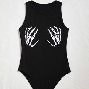 Skeleton hands black bodysuit - size 1X (14)